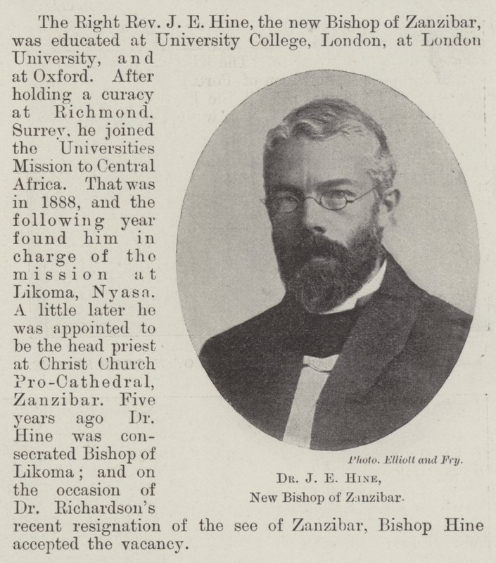 Dr J E Hine, New Bishop of Zanzibar by English Photographer