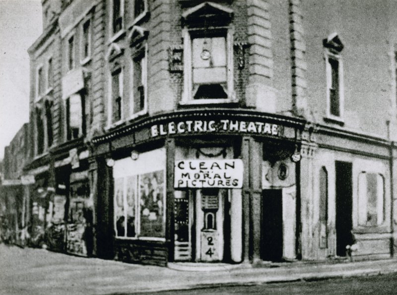 Early Flea-Pit cinema, the Nelson Electric Theatre in the Old Kent Road, showing clean moral pictures by English Photographer