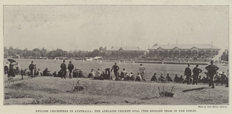 English Cricketers in Australia, the Adelaide Cricket Oval, the English Team in the Field by English Photographer