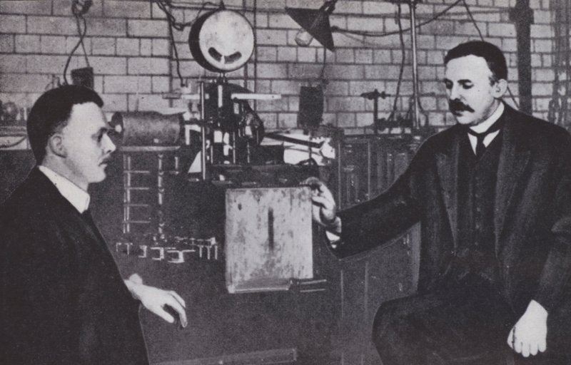 Ernest Rutherford and Hans Geiger in the Physics Laboratory of Manchester University by English Photographer