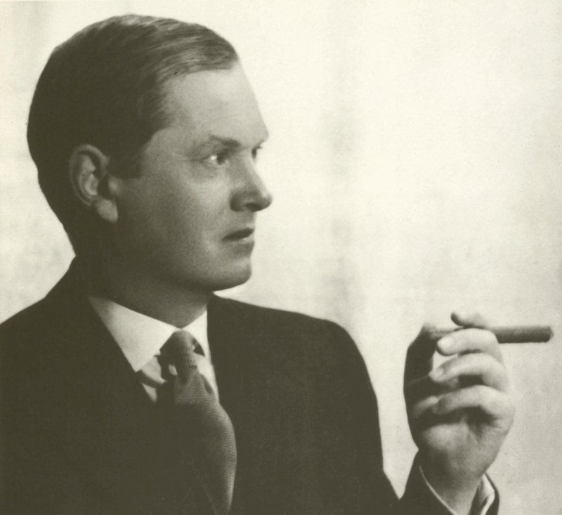 Evelyn Waugh, portrait, smoking cigar by English Photographer