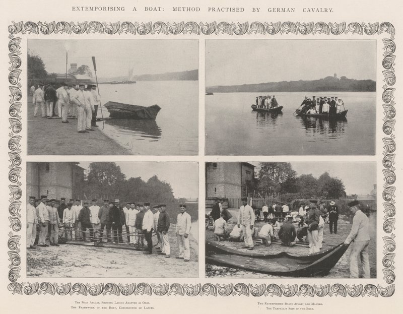 Extemporising a Boat, Method practised by German Cavalry by English Photographer