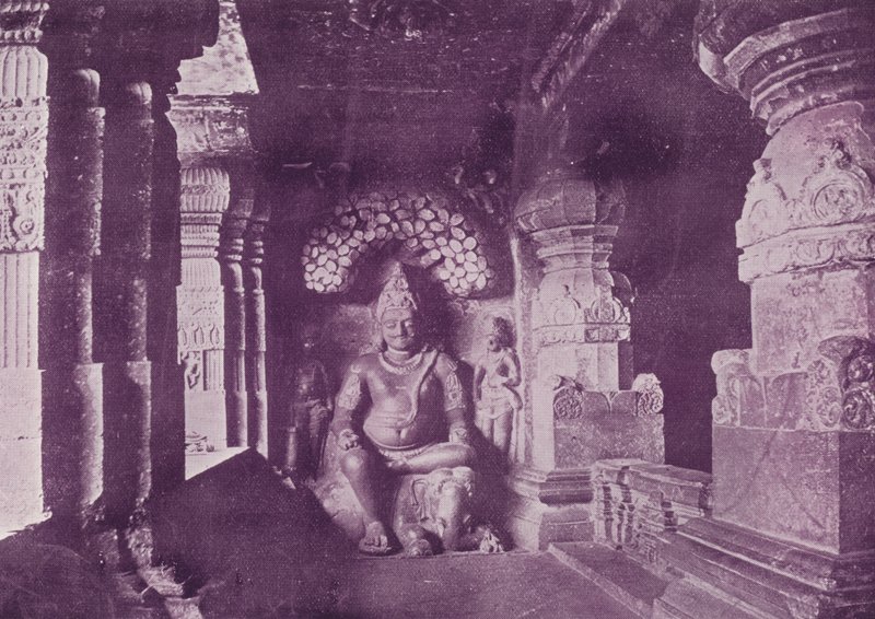 Figure of Indra, Ellora Caves by English Photographer
