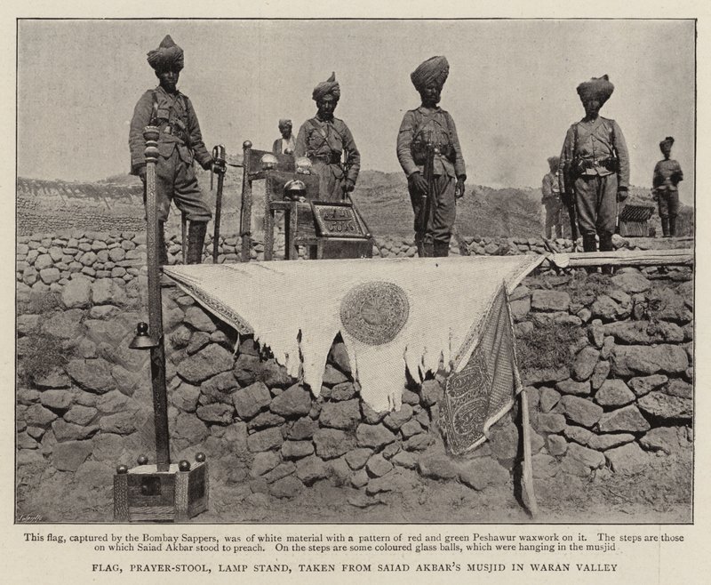 Flag, Prayer-Stool; Lamp Stand; Taken from Saiad Akbar