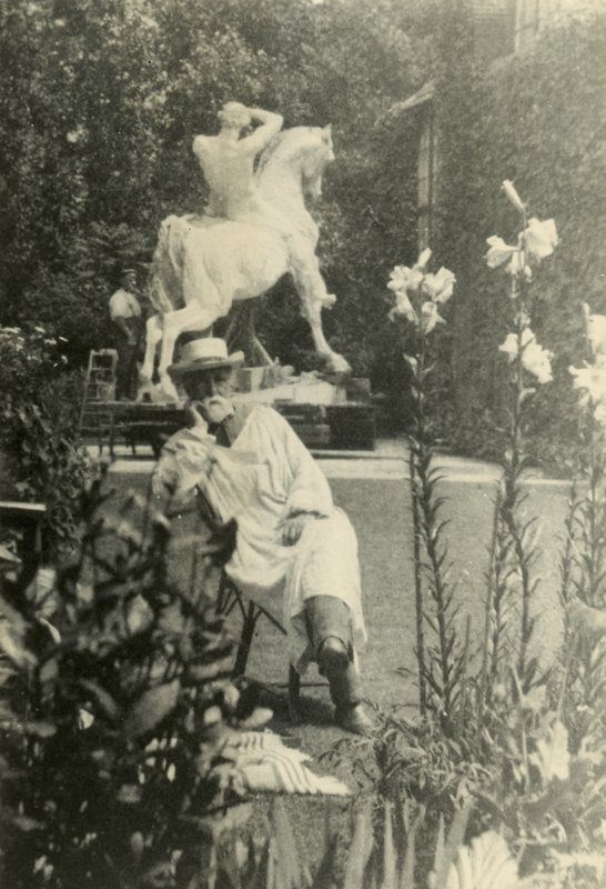 G F Watts in the garden of Little Holland House, Melbury Road, Kensington by English Photographer