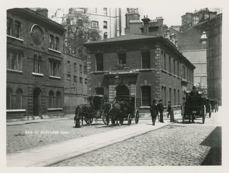 General View of Horse-Drawn Carriages in Scotland Yard by English Photographer