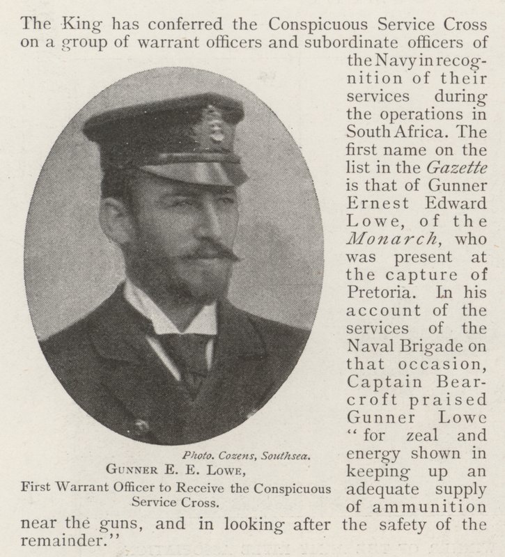Gunner E E Lowe, First Warrant Officer to receive the Conspicuous Service Cross by English Photographer