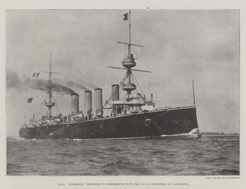 HMS Powerful returned to Portsmouth with the Naval Defenders of Ladysmith by English Photographer