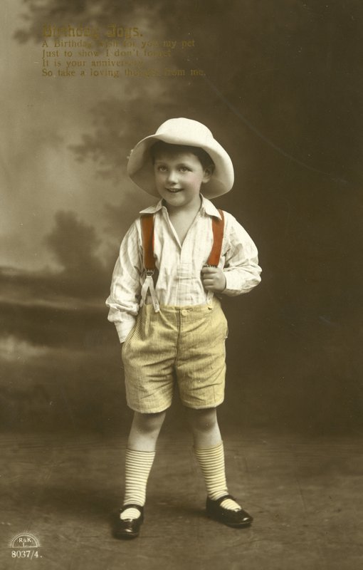 Little boy in red braces by English Photographer