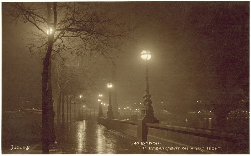 London, the Embankment on a wet night by English Photographer