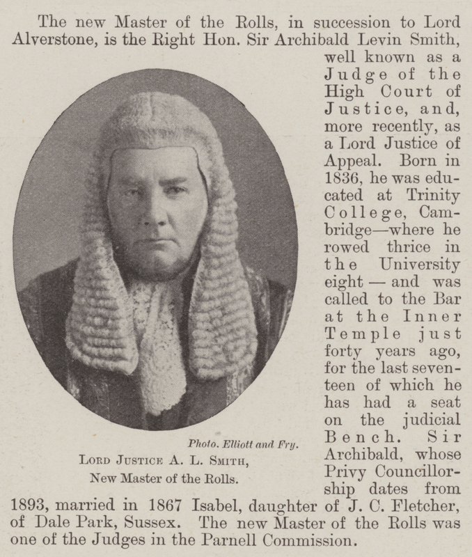 Lord Justice A L Smith, New Master of the Rolls by English Photographer