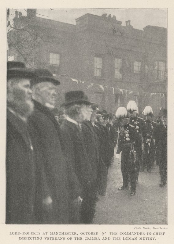 Lord Roberts at Manchester, 9 October, the Commander-in-Chief inspecting Veterans of the Crimea and the Indian Mutiny by English Photographer