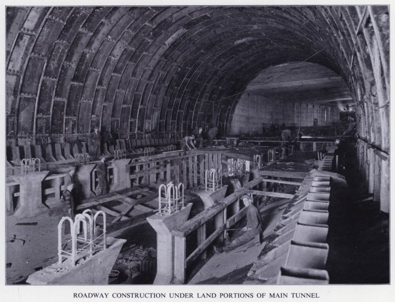 Mersey Tunnel: Roadway Construction under Land Portions of Main Tunnel by English Photographer
