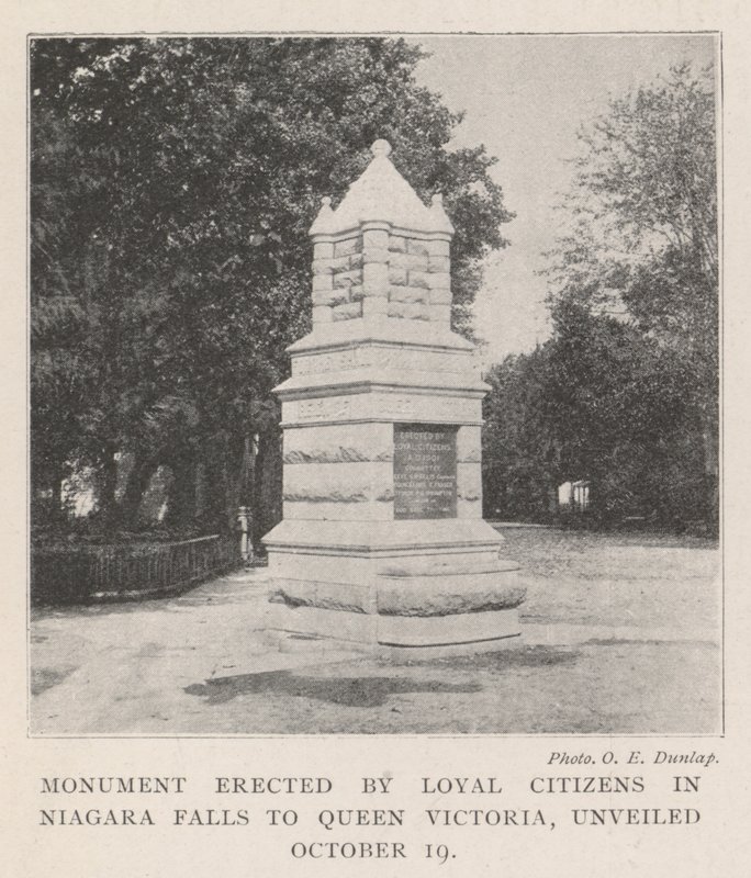 Monument erected by Loyal Citizens in Niagara Falls to Queen Victoria, unveiled 19 October by English Photographer