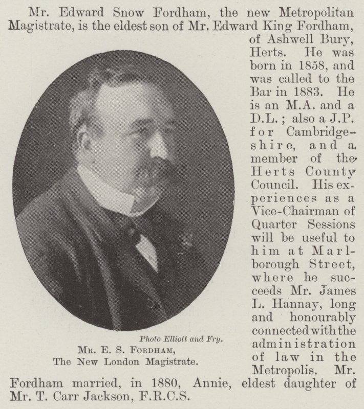 Mr E S Fordham, the New London Magistrate by English Photographer