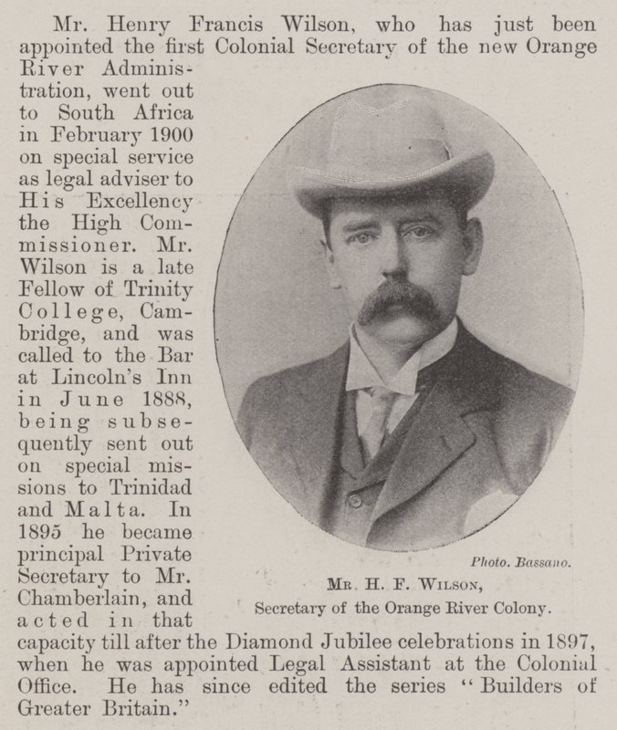 Mr H F Wilson, Secretary of the Orange River Colony by English Photographer
