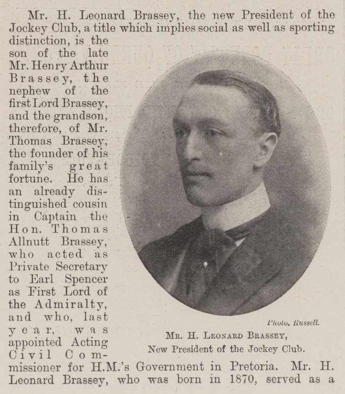 Mr H Leonard Brassey, New President of the Jockey Club by English Photographer