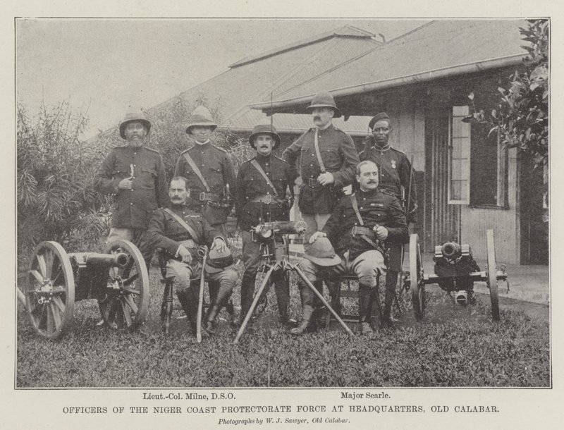 Officers of the Niger Coast Protectorate Force at Headquarters, Old Calabar by English Photographer