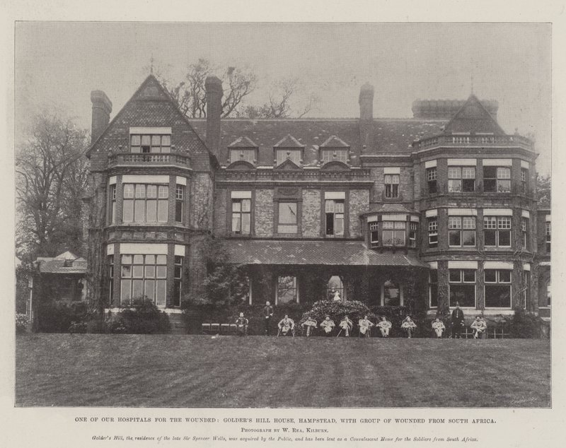 One of Our Hospitals for the Wounded, Golders Hill House, Hampstead, with Group of Wounded from South Africa by English Photographer