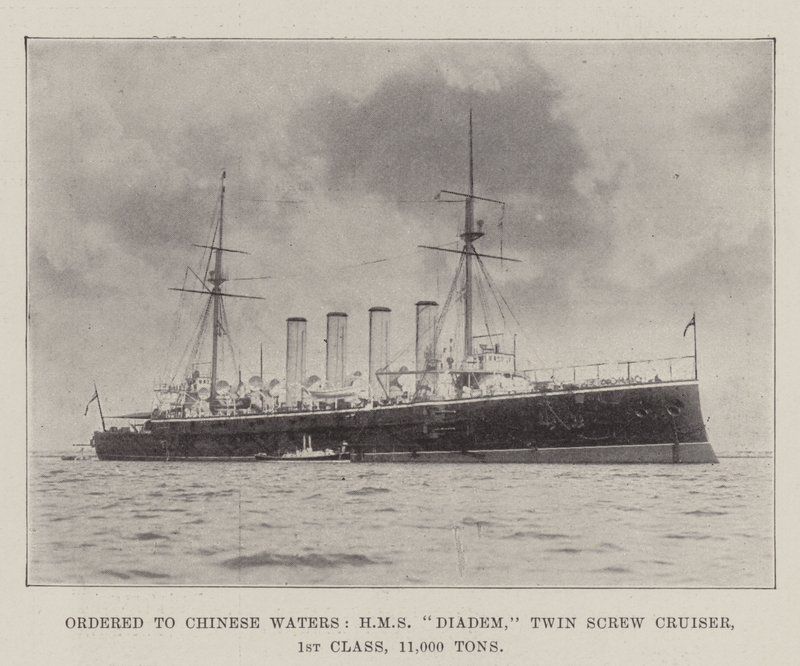 Ordered to Chinese Waters, HMS Diadem, Twin Screw Cruiser, 1st Class, 11,000 Tons by English Photographer