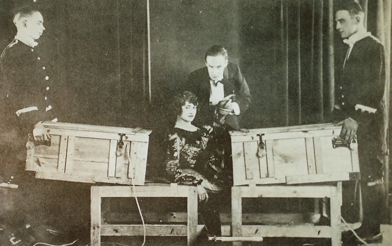P T Selbit, the British magician, sawing a woman in two by English Photographer