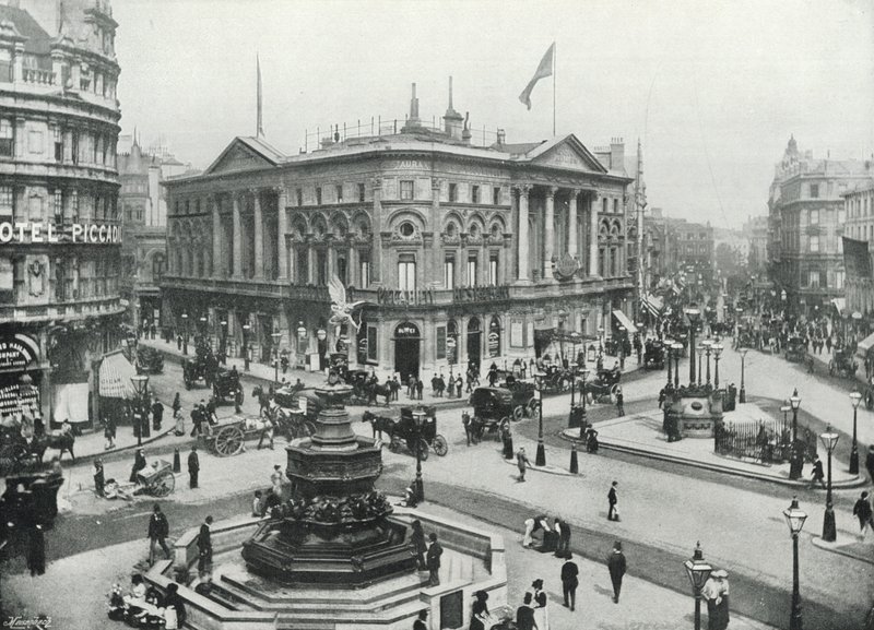 Piccadilly Circus, Showing the Shaftesbury Memorial Fountain and the London Pavilion by English Photographer