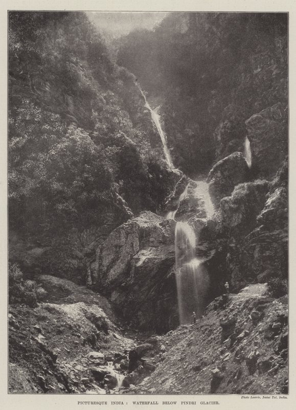 Picturesque India, Waterfall below Pindri Glacier by English Photographer