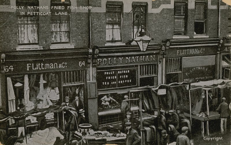 Polly Nathans Fried Fish Shop, Petticoat Lane, London by English Photographer
