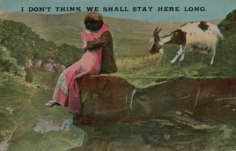 Postcard of lovers on a cliff, sent in 1913 by English Photographer