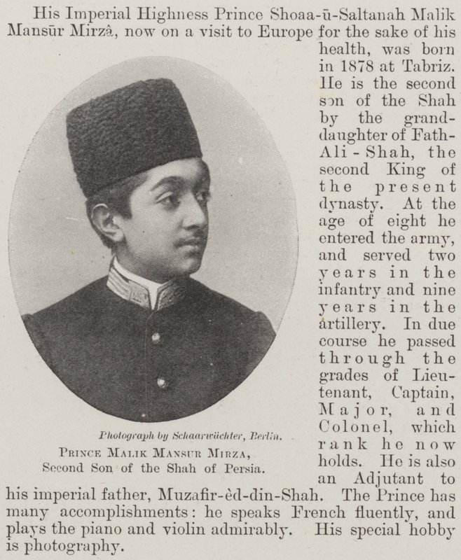 Prince Malik Mansur Mirza, Second Son of the Shah of Persia by English Photographer