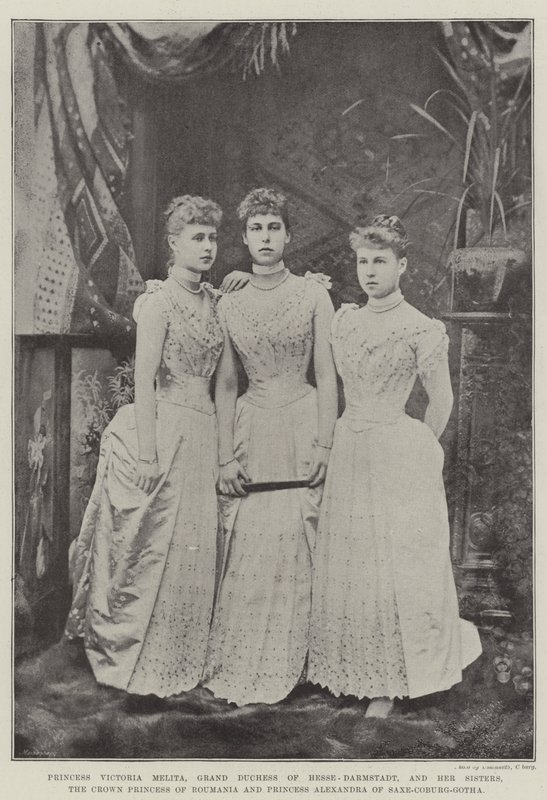 Princess Victoria Melita, Grand Duchess of Hesse-Darmstadt, and her Sisters, the Crown Princess of Romania and Princess Alexandra of Saxe-Coburg-Gotha by English Photographer