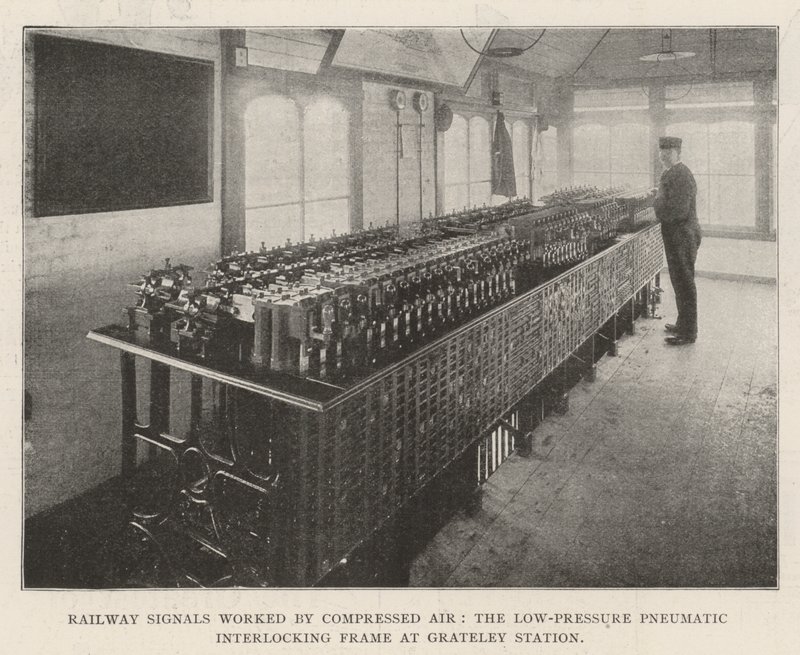 Railway Signals worked by Compressed Air, the Low-Pressure Pneumatic Interlocking Frame at Grateley Station by English Photographer