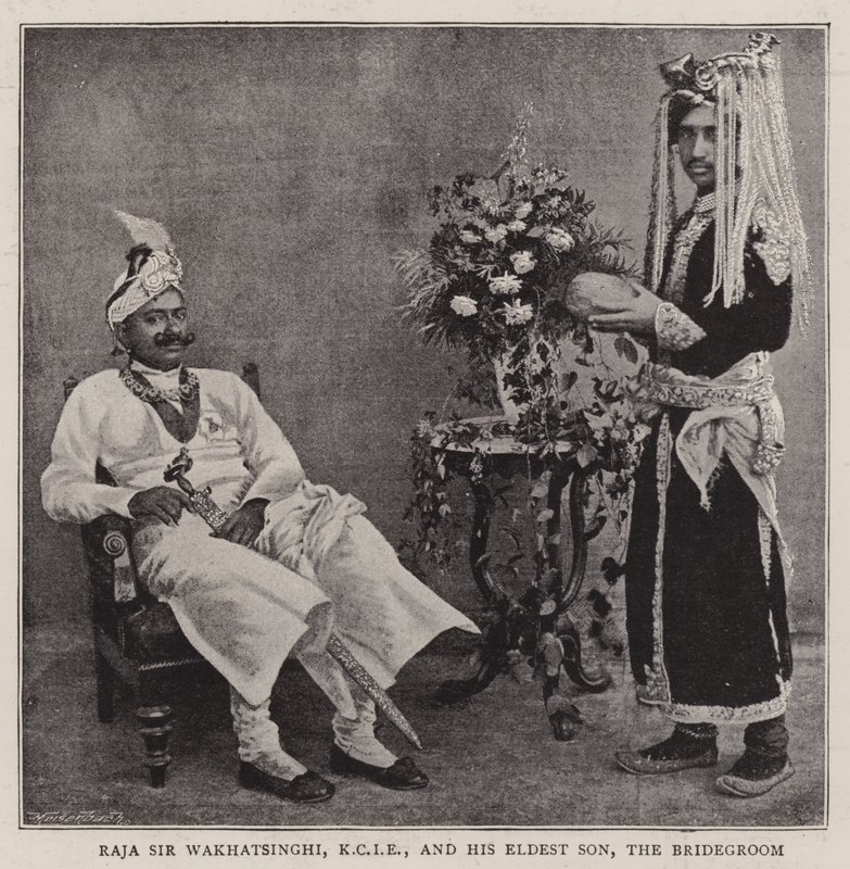 Raja Sir Wakhatsinghi, KCIE, and His Eldest Son, the Bridegroom by English Photographer