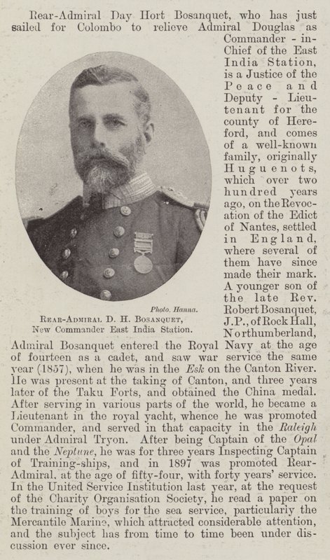 Rear-Admiral D. H. Bosanquet, New Commander East India Station by English Photographer