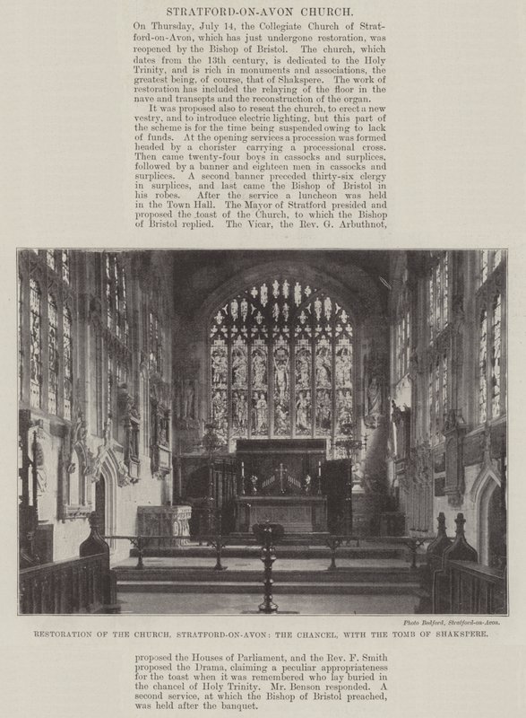 Restoration of the Church, Stratford-on-Avon, the Chancel, with the Tomb of Shakespeare by English Photographer