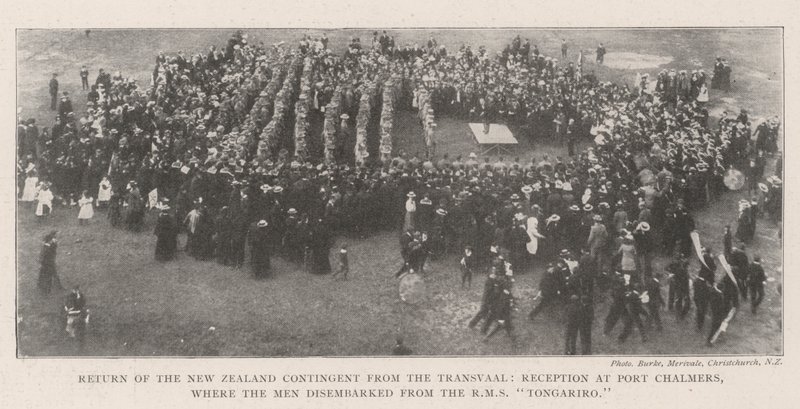Return of the New Zealand Contingent from the Transvaal, Reception at Port Chalmers, where the Men disembarked from the RMS Tongariro by English Photographer