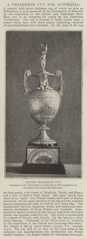 Silver Challenge Cup, presented to the Universities of Australia by Old Competitors in the Oxford and Cambridge Boat-Race by English Photographer
