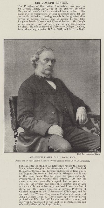 Sir Joseph Lister, Baronet, DCL, LLD, President of this Years Meeting of the British Association at Liverpool by English Photographer