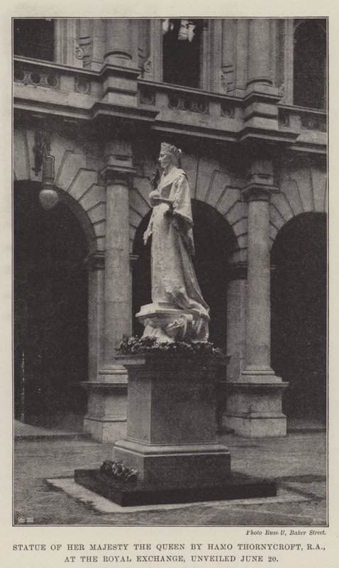 Statue of Her Majesty the Queen by Hamo Thornycroft, RA, at the Royal Exchange, unveiled 20 June by English Photographer