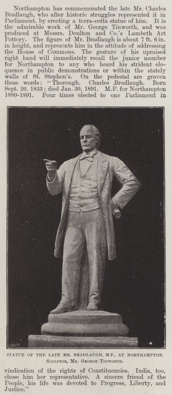 Statue of the late Mr Bradlaugh, MP, at Northampton, Sculptor, Mr George Tinworth by English Photographer