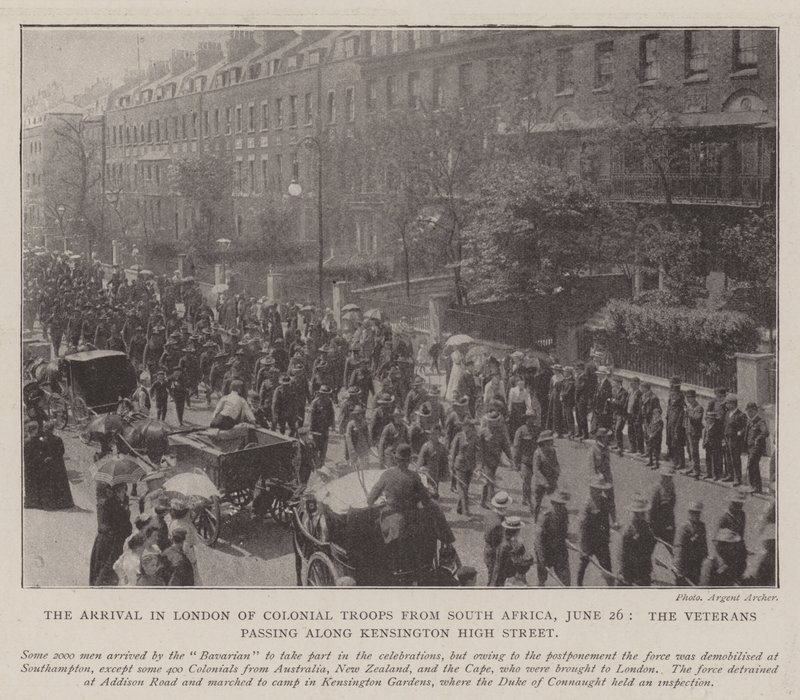 The Arrival in London of Colonial Troops from South Africa, 26 June, the Veterans passing along Kensington High Street by English Photographer