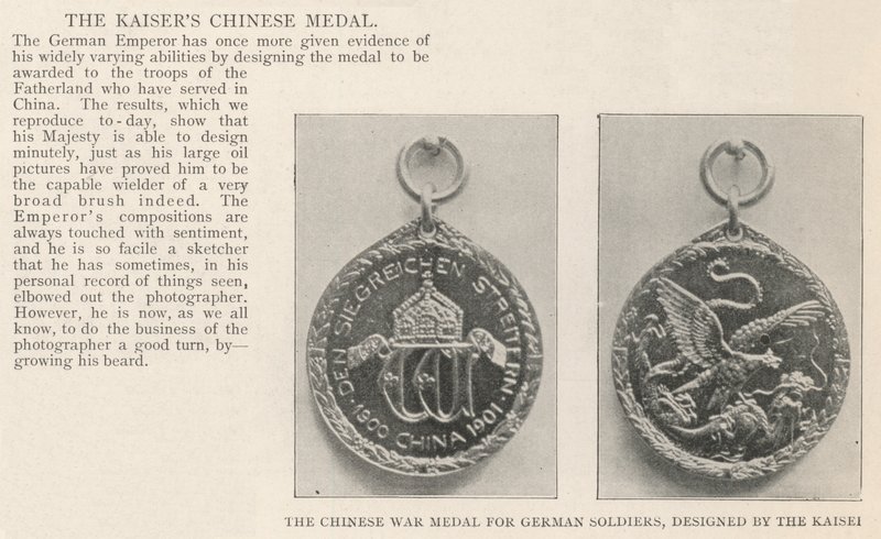 The Chinese War Medal for German Soldiers, designed by the Kaiser by English Photographer