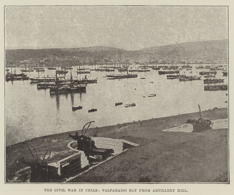 The Civil War in Chile, Valparaiso Bay from Artillery Hill by English Photographer