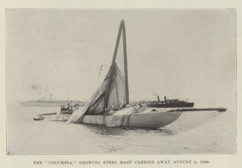 The Columbia, showing Steel Mast carried away 2 August 1899 by English Photographer