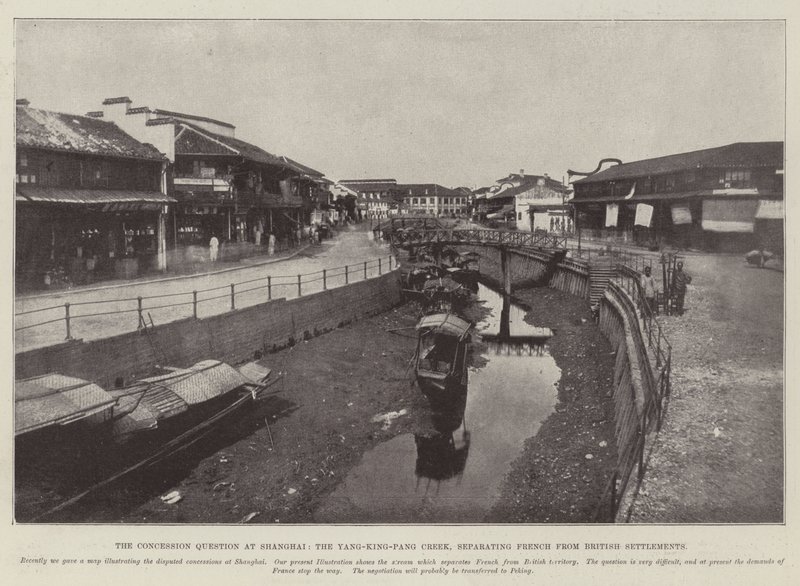 The Concession Question at Shanghai, the Yang-King-Pang Creek, Separating French from British Settlements by English Photographer
