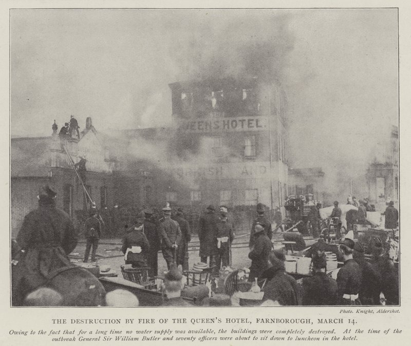 The Destruction by Fire of the Queens Hotel, Farnborough, 14 March by English Photographer