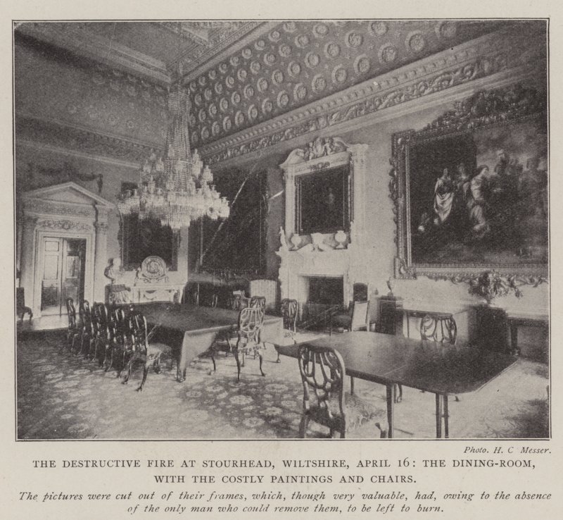 The Destructive Fire at Stourhead, Wiltshire, 16 April, the Dining-Room, with the Costly Paintings and Chairs by English Photographer