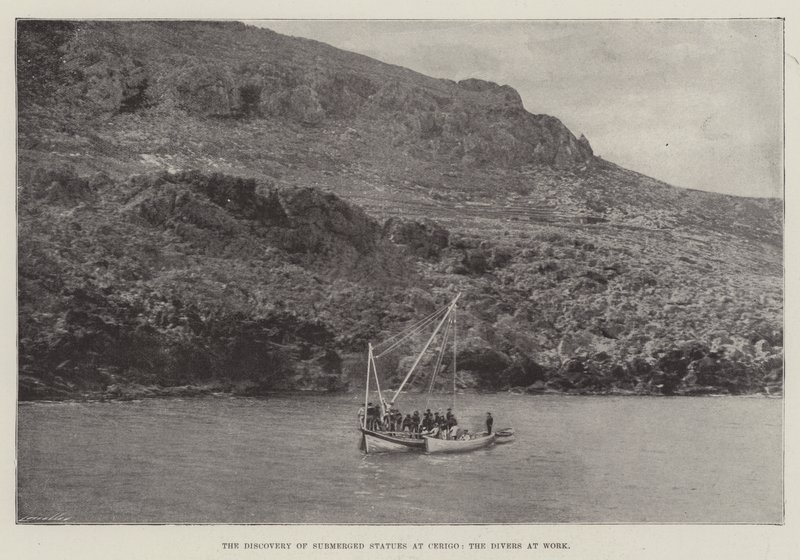 The Discovery of Submerged Statues at Cerigo, the Divers at Work by English Photographer