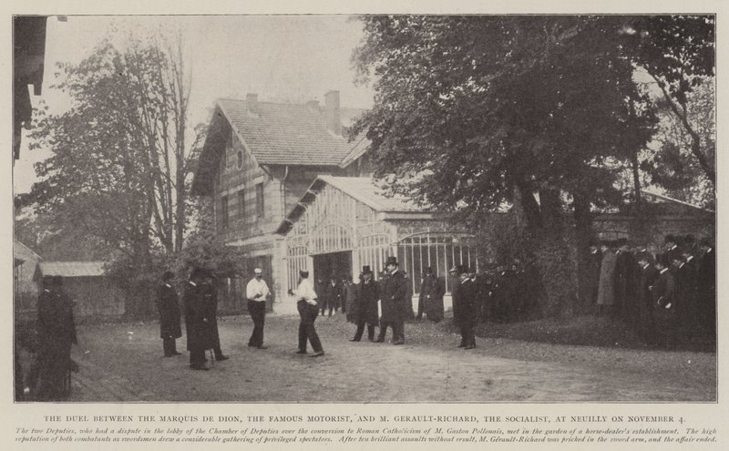 The Duel between the Marquis de Dion, the Famous Motorist, and M. Gerault-Richard, the Socialist, at Neuilly on 4 November by English Photographer