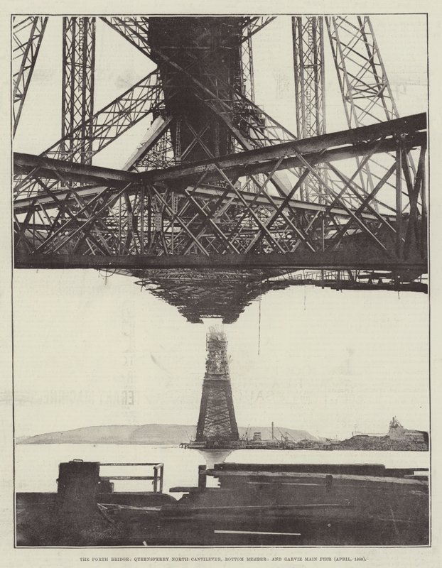 The Forth Bridge, Queensferry North Cantilever, Bottom Member, and Garvie Main Pier (April 1889) by English Photographer